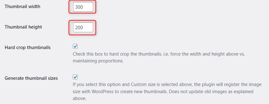 「Thumbnaill width」と「Thumbnaill height」の値は重要です